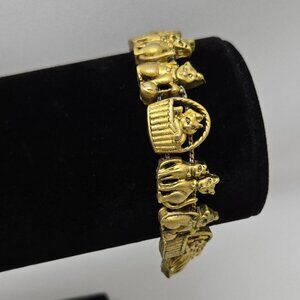 TOFA 90's Matte Gold/Brass Tone Cat/Kitten Charm Chain Slide Bracelet #839